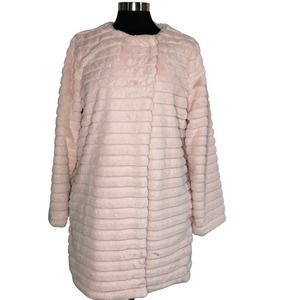 Joh Light Pink Ribbed Faux Fur Coat Size Large Open Front